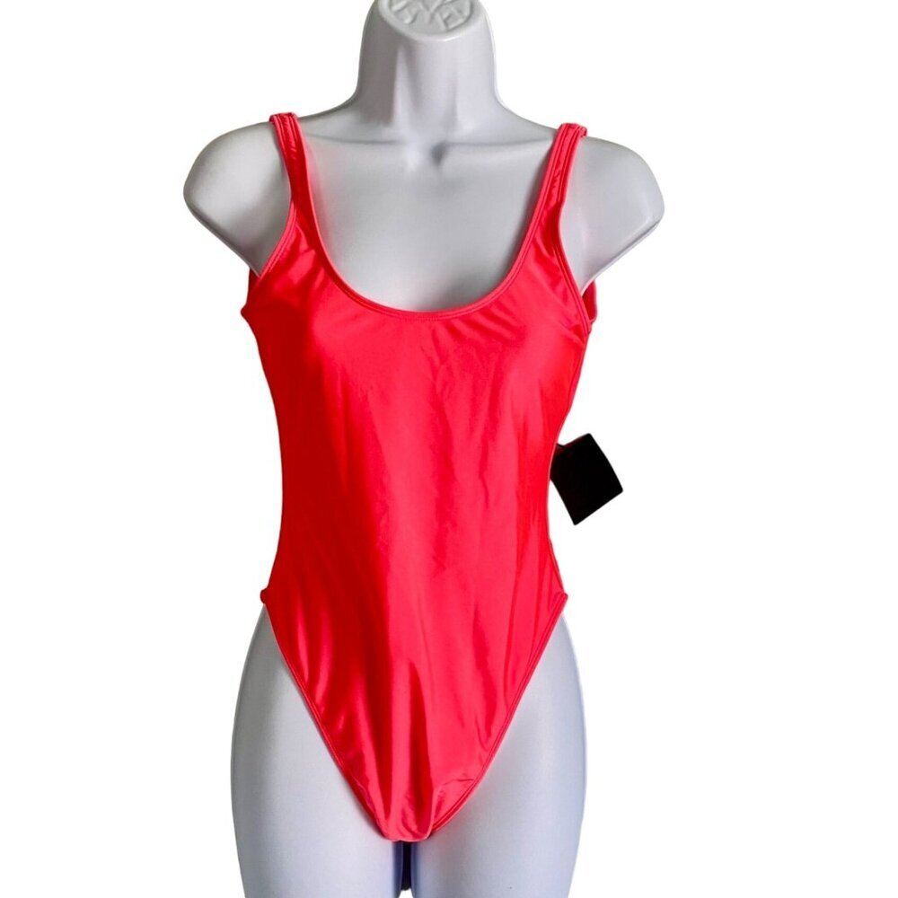 Dixperfect Retro Inspired High Cut Low Back Swimsuit Women's Small Orange NEW